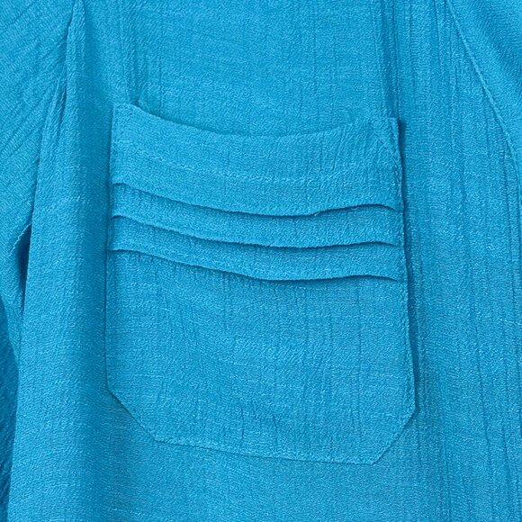 I.N. Studio | Teal Roll-Tab Sleeve Blouse Top | Pocket Detail | Size PS - Picture 3 of 9